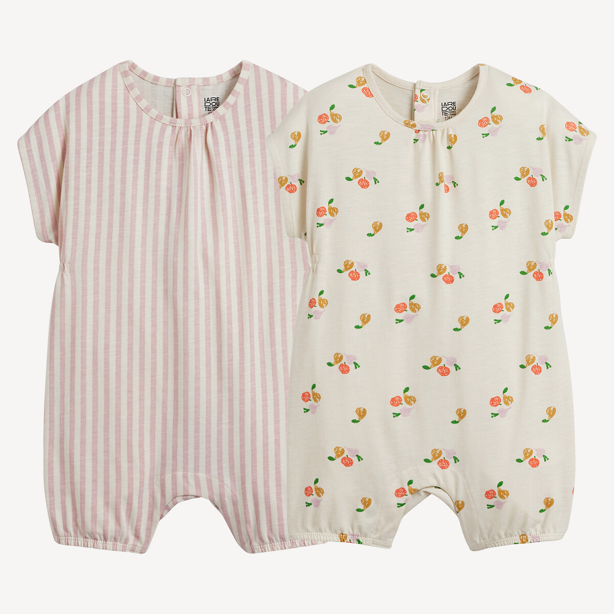 Set van 2 combishorts, gestreept- en fruitmotieven gemengd, LA REDOUTE COLLECTIONS