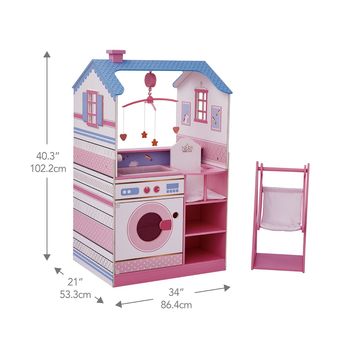 Table à langer poupée avec rangement et lit bébé rose, TEAMSON KIDS