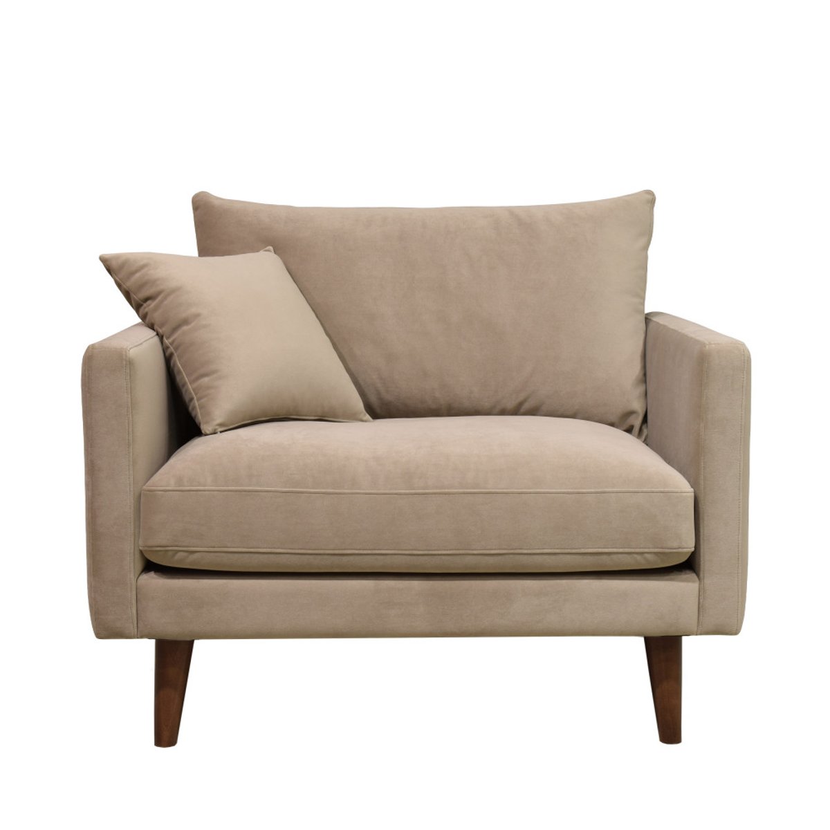 Fauteuil XL en velours pieds bois foncé- VILLABON beige, DRAWER