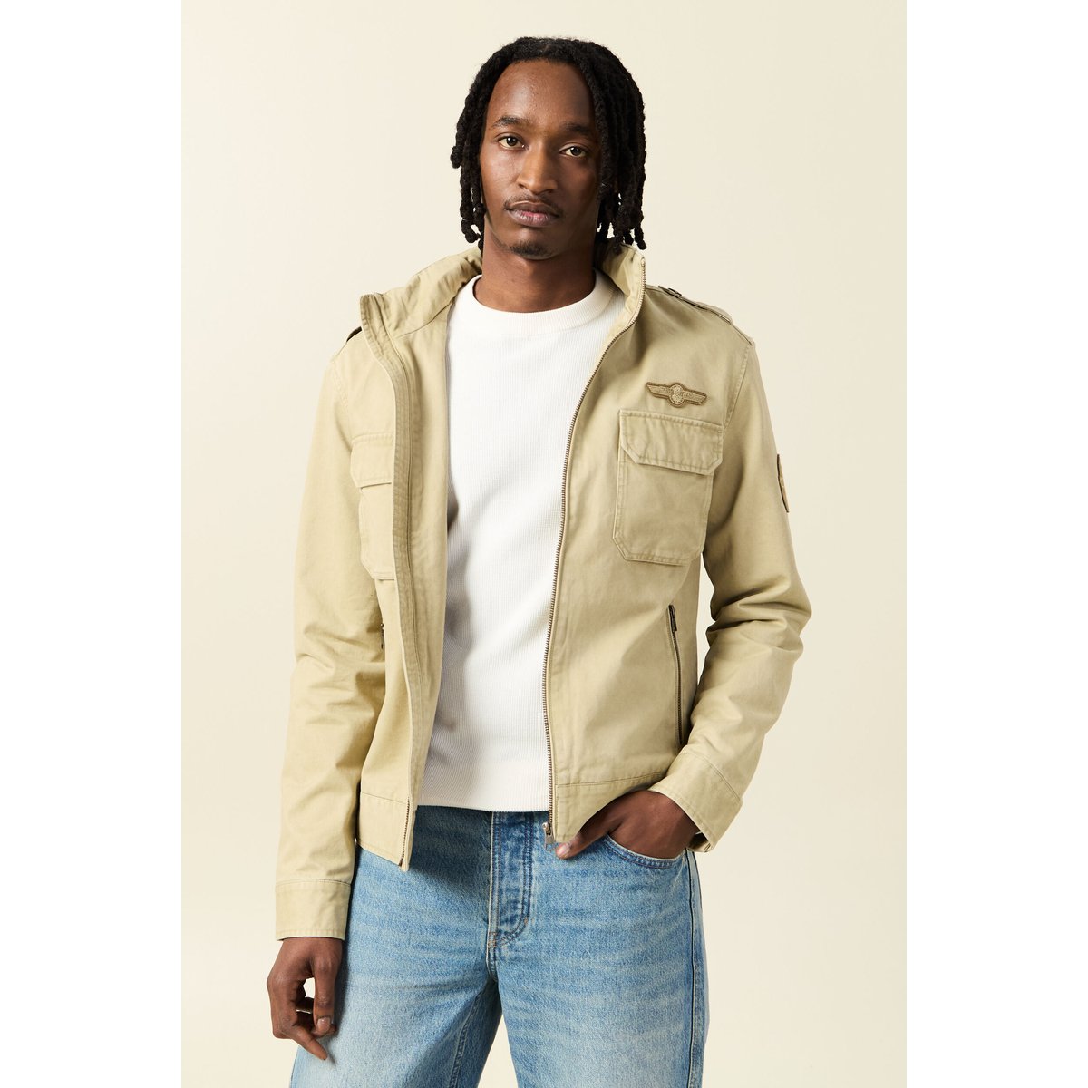 Blouson style biker zippé beige, BONOBO