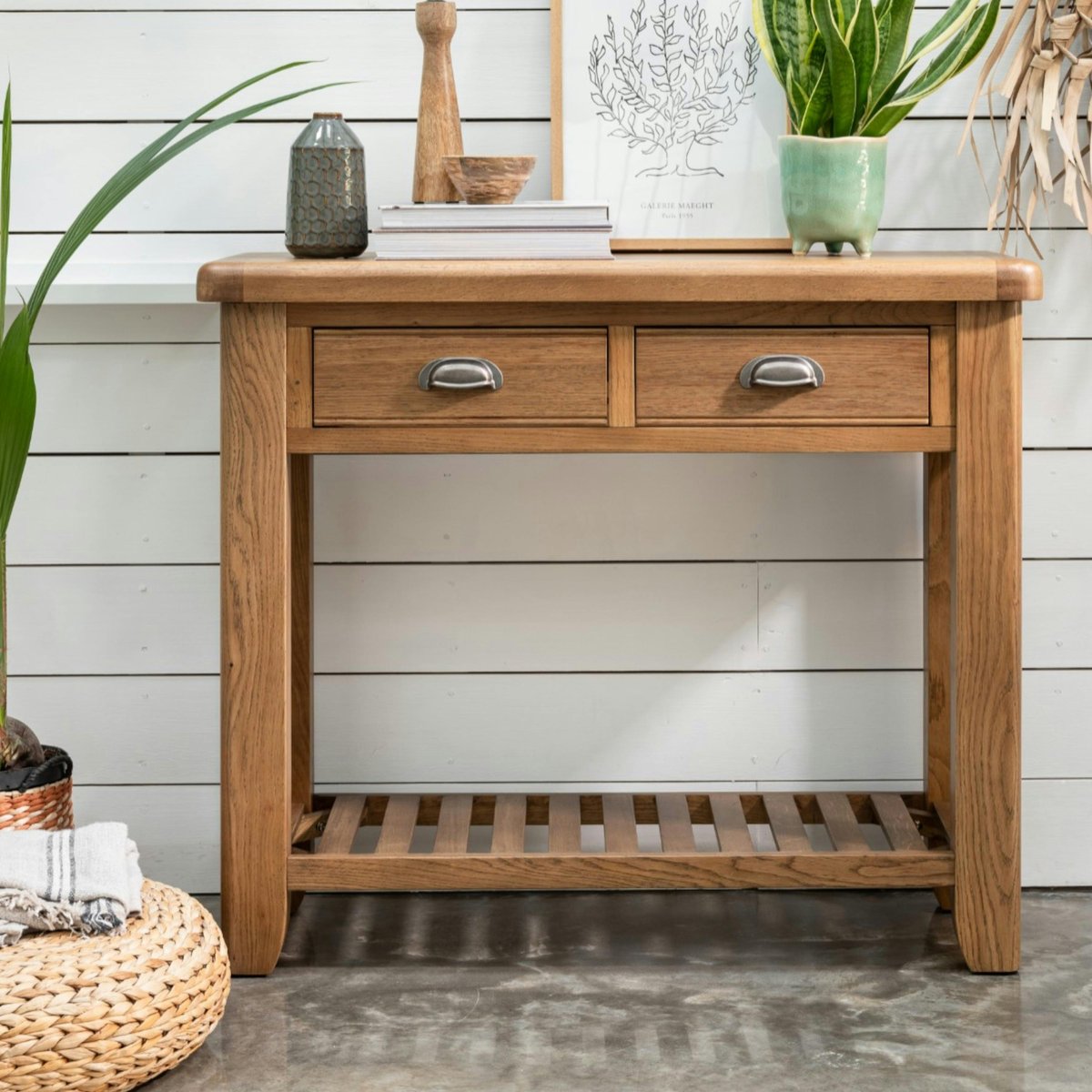 Console d'entrée 2 tiroirs en bois de chêne VALMONT bois naturel, PIER IMPORT