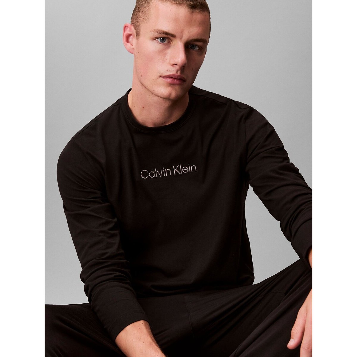 T-shirt pigiama, maniche lunghe nero , CALVIN KLEIN UNDERWEAR