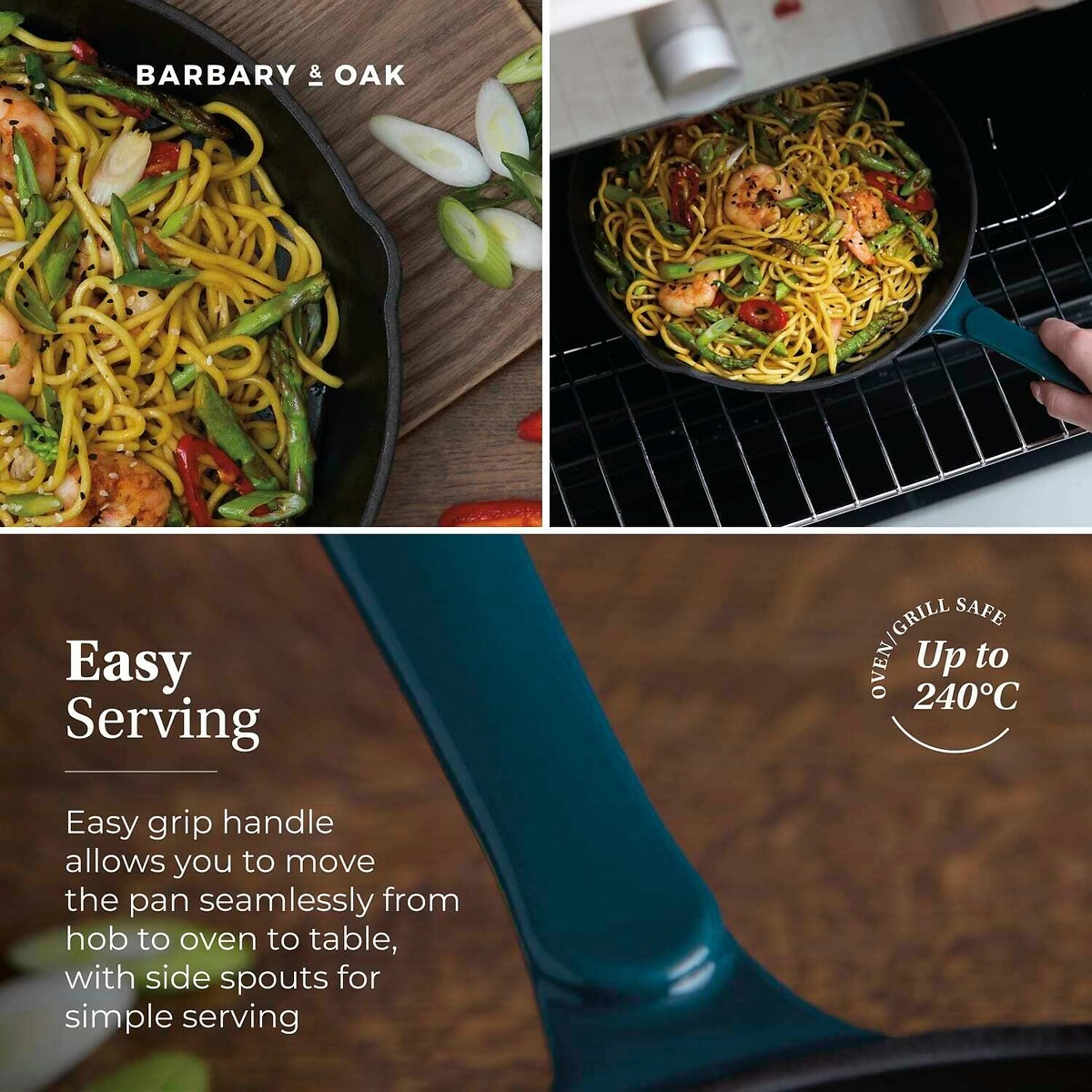 26cm Nattura Cast Iron Round Fry Pan teal, BARBARY & OAK