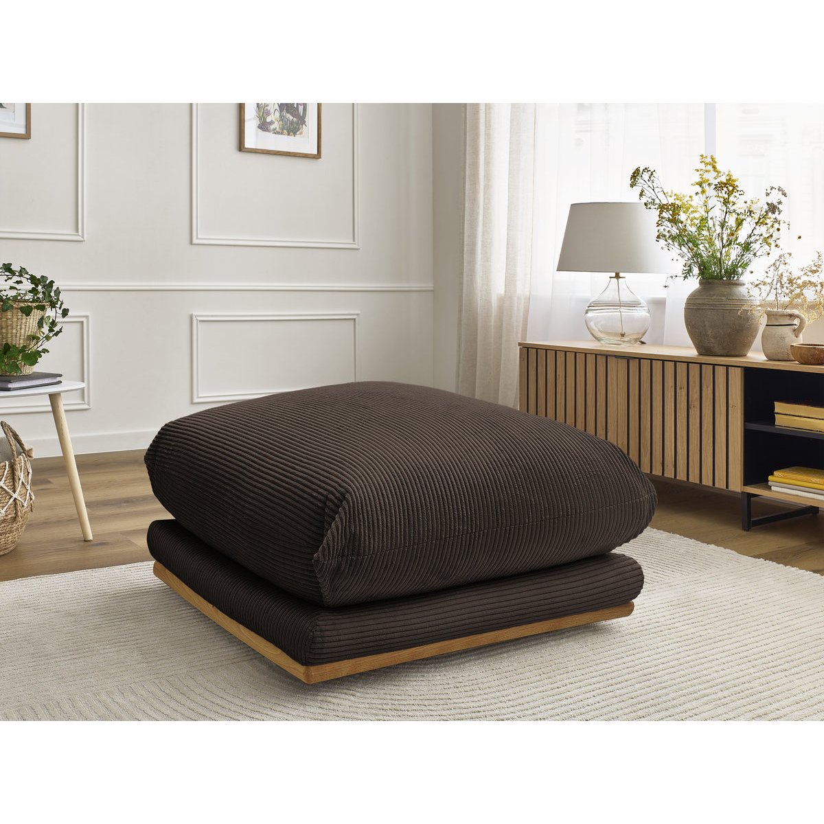 Pouf velours côtelé, ERNEST marron, BOBOCHIC