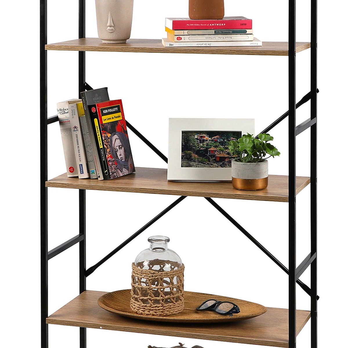Étagère échelle métal noir et bois 5 étages 58.5x23.5x144cm bois, WADIGA