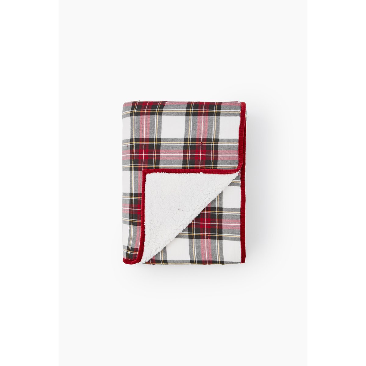 Plaid tartan doublé sherpa, 130x170cm, coton rouge, MONOPRIX MAISON
