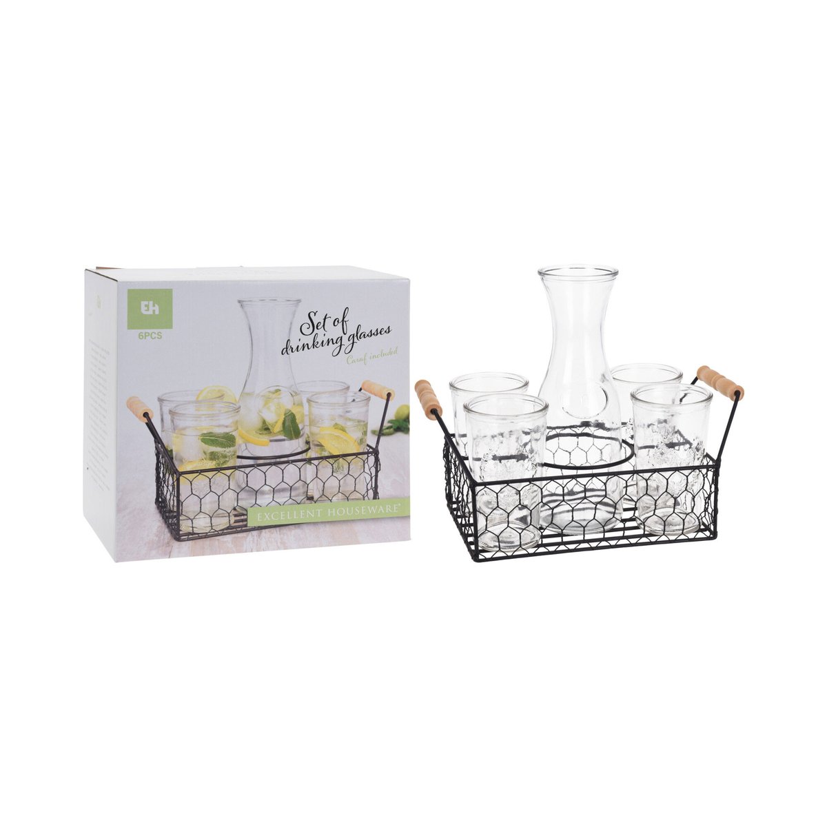Coffret Jus de Fruit 4 Verres + 1 Carafe en Verre transparent, WADIGA