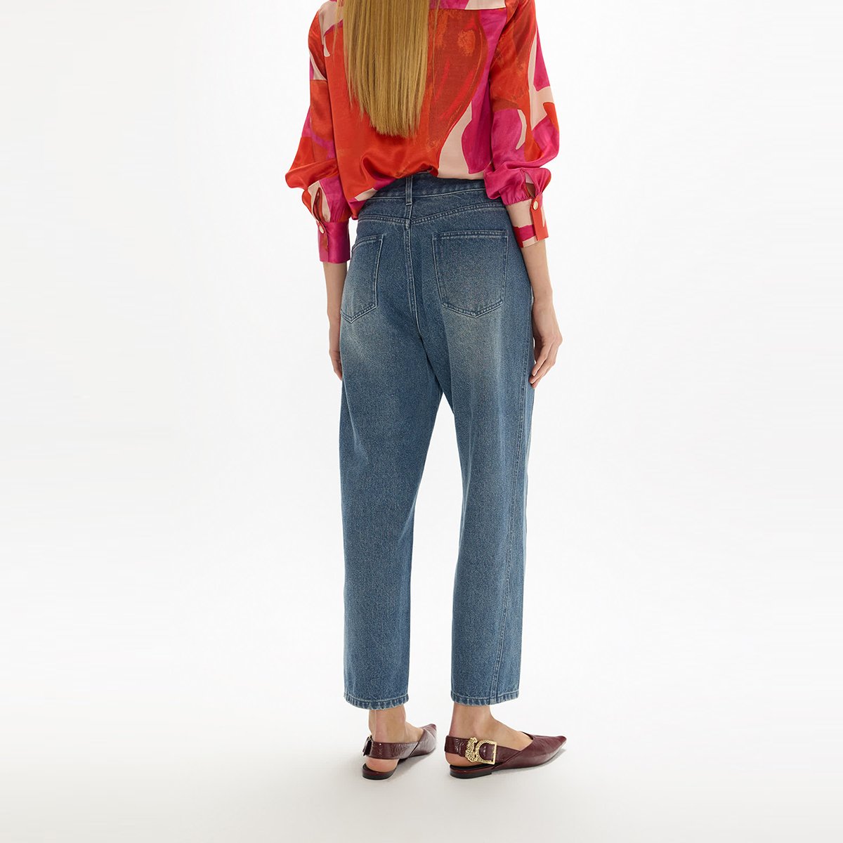 Jean droit orné de clous et pierres colorés denim bleu, LOLA CASADEMUNT