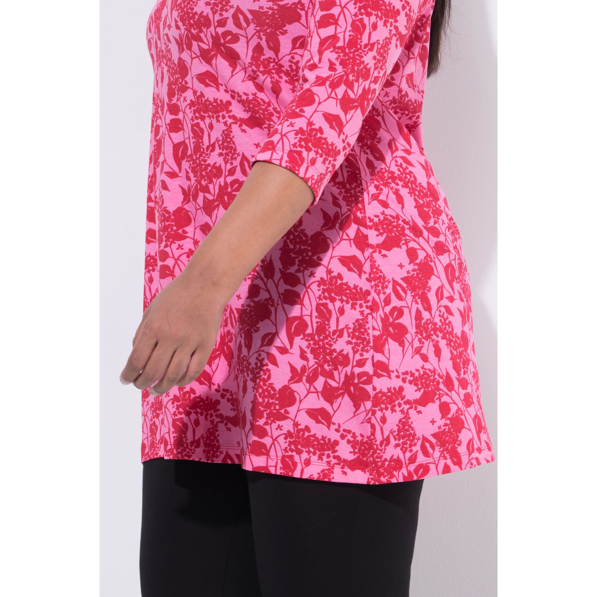T-shirt long à fleurs rose vif, ULLA POPKEN