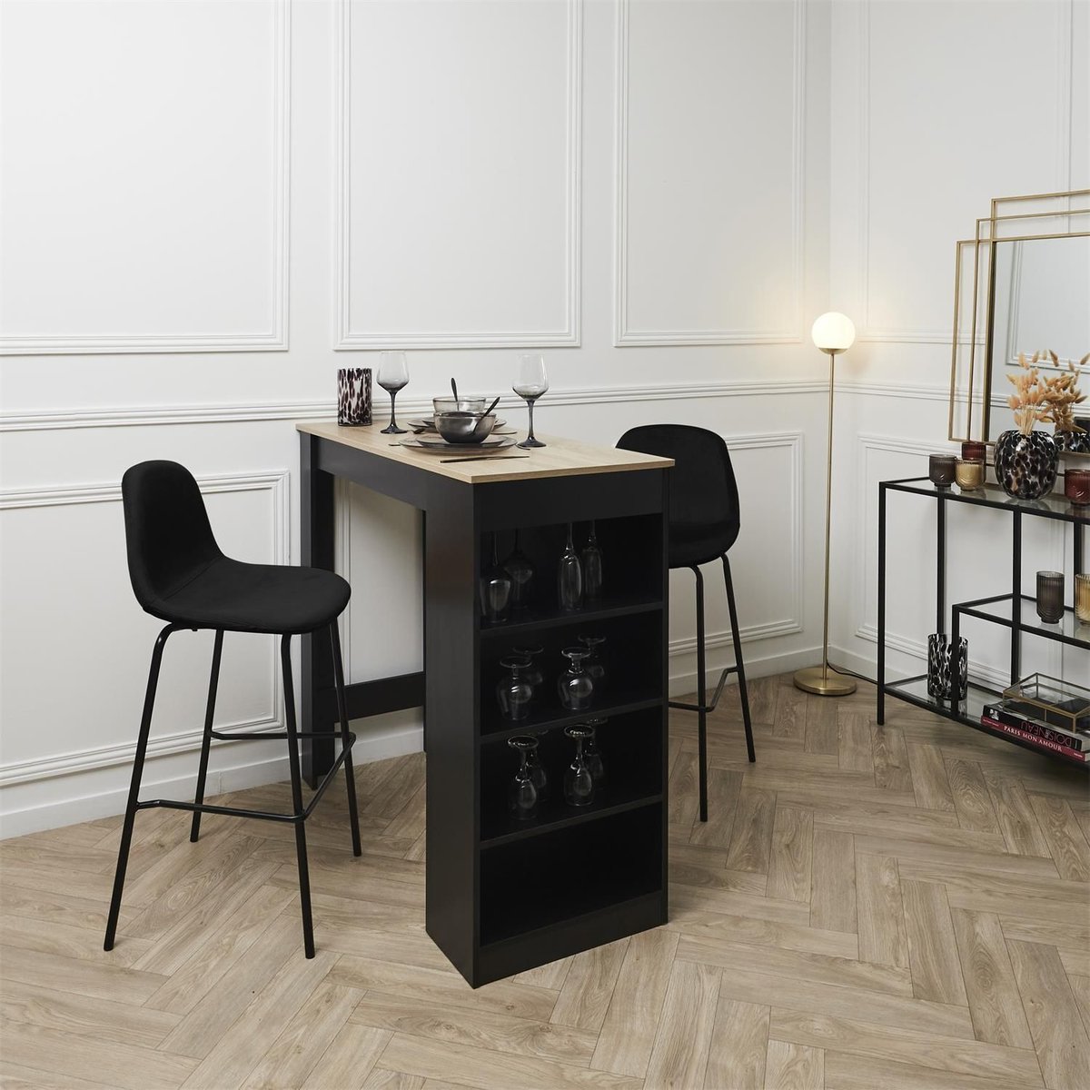 Lot de 2 chaises de bar avec pieds en métal GIULIA noir, TOILINUX