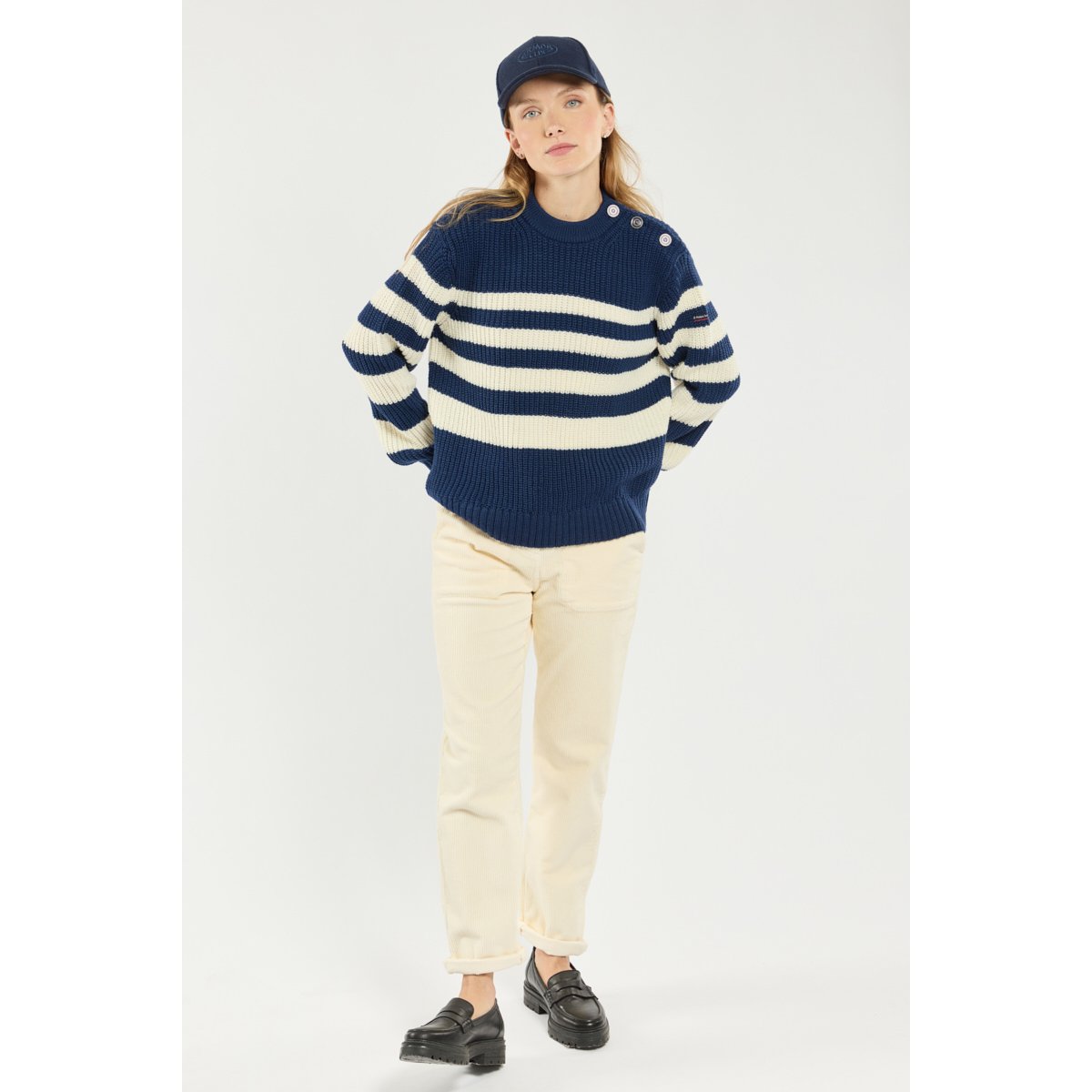 Pull rayé - laine iris/nature, ARMOR-LUX