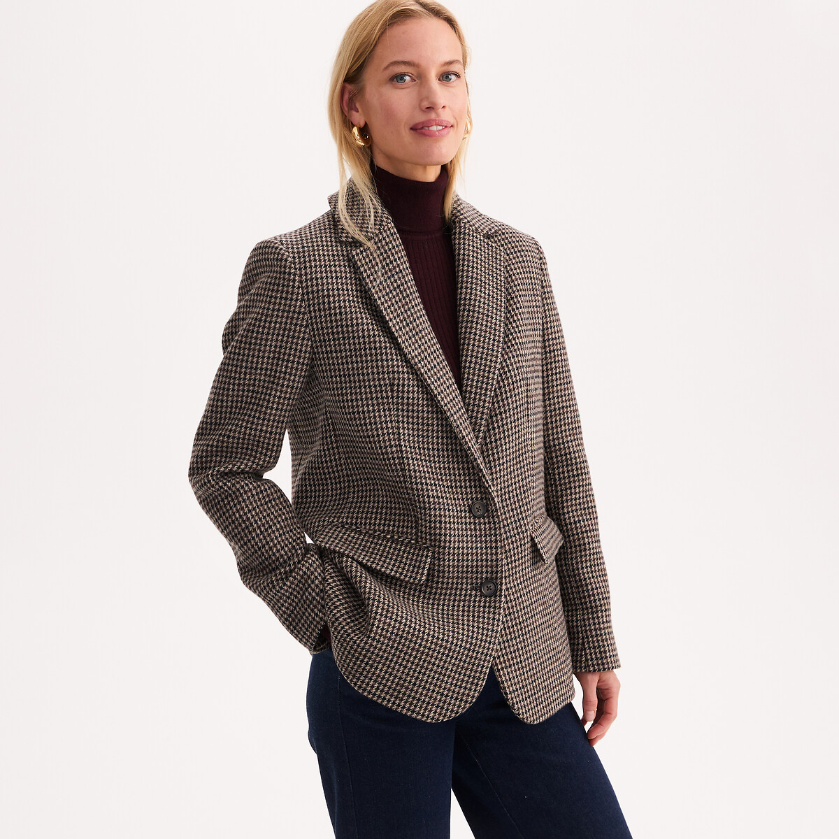 Blazer direito, aos quadrados quadrados/bege, ANNE WEYBURN