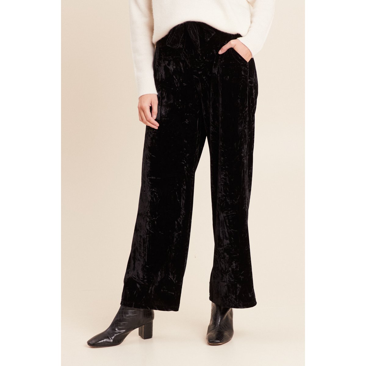 Pantalon large taille haute velours noir, BREAL