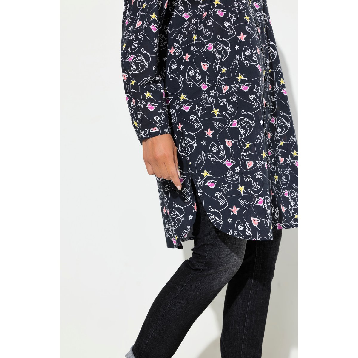 Chemisier long. Manches longues et coupe noir, ULLA POPKEN