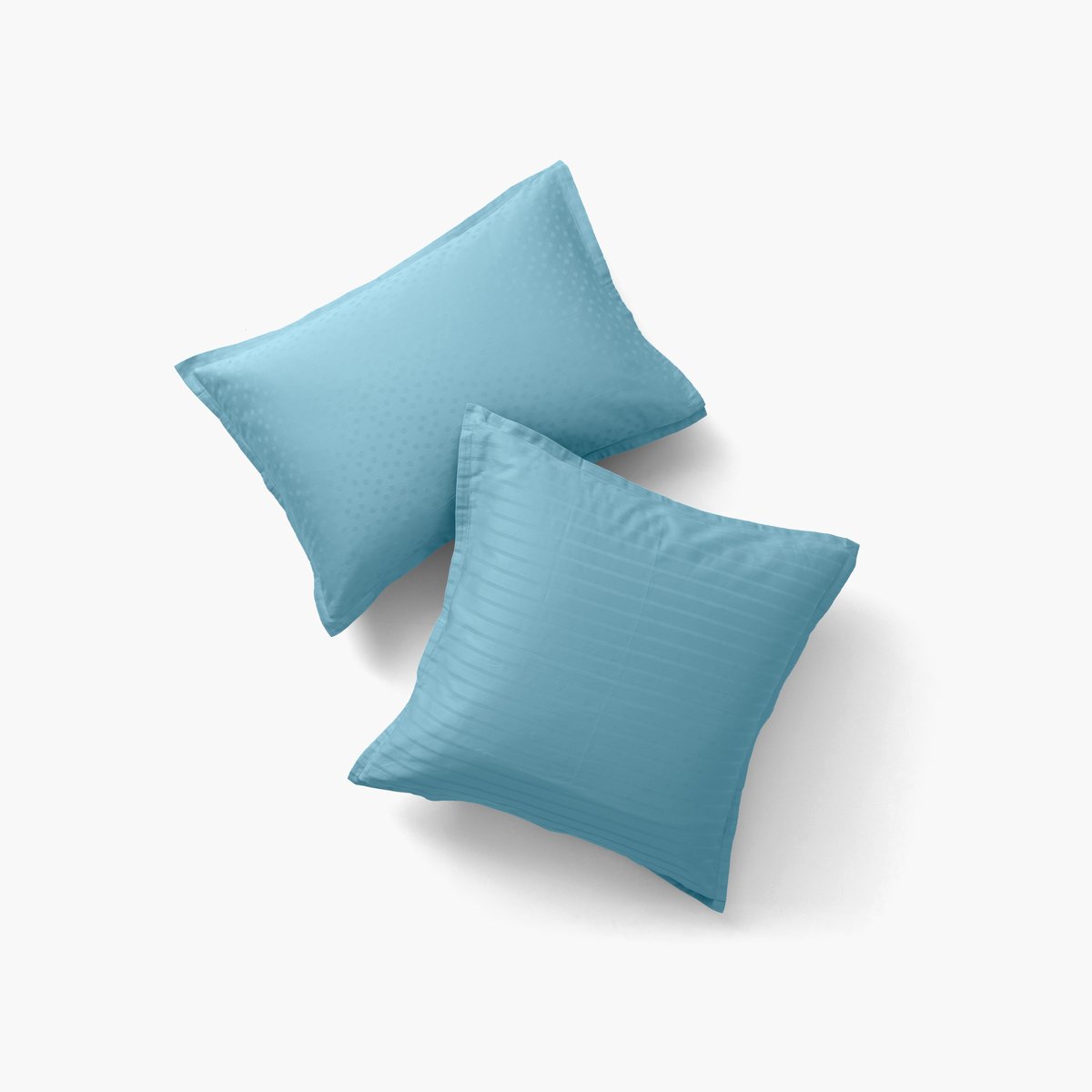 Taie d'oreiller carrée satin de coton jacquard pois et rayures PRESTIGE glacier, CARRE BLANC