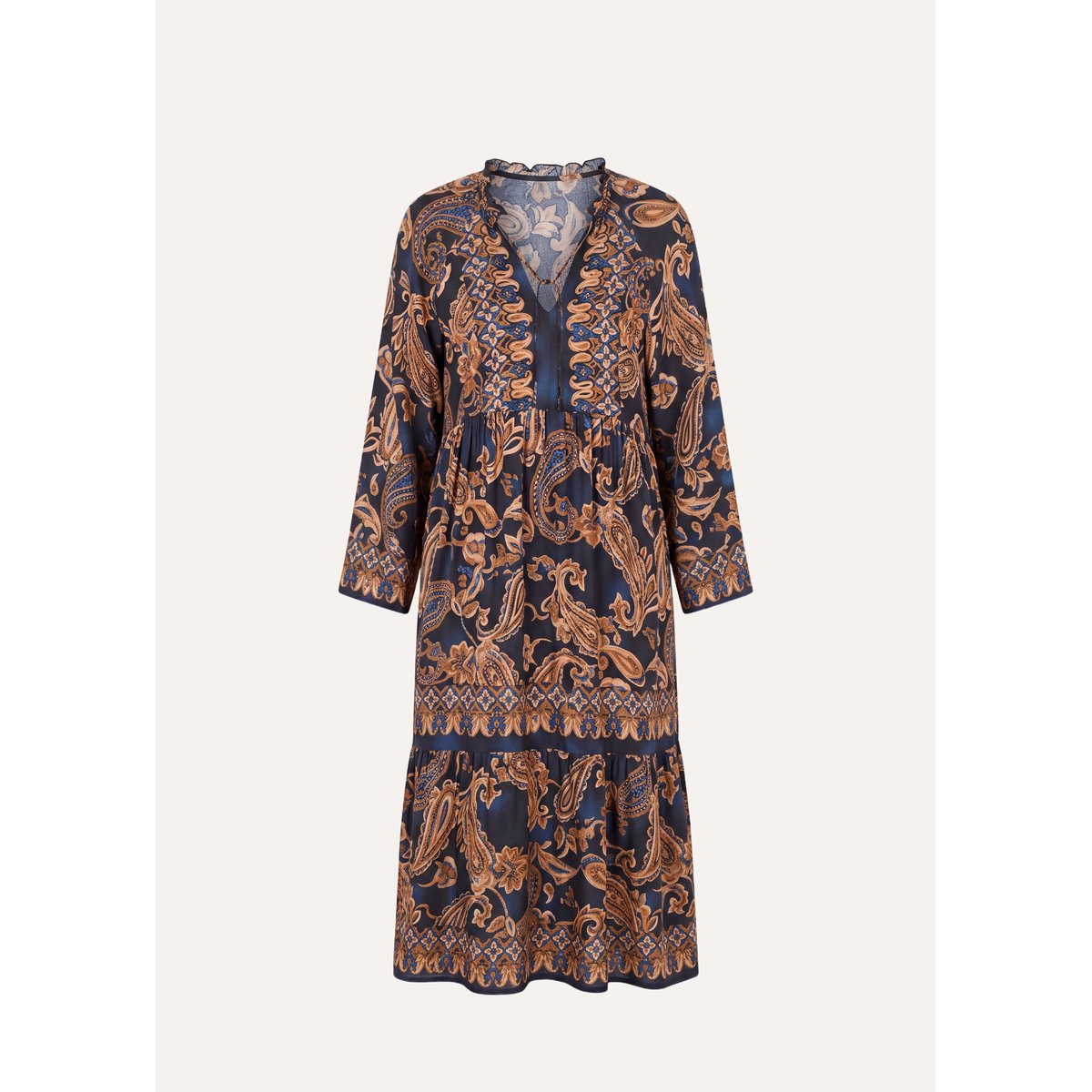 Robe longue ample imprimée manches longues bleu encre, LA FEE MARABOUTEE