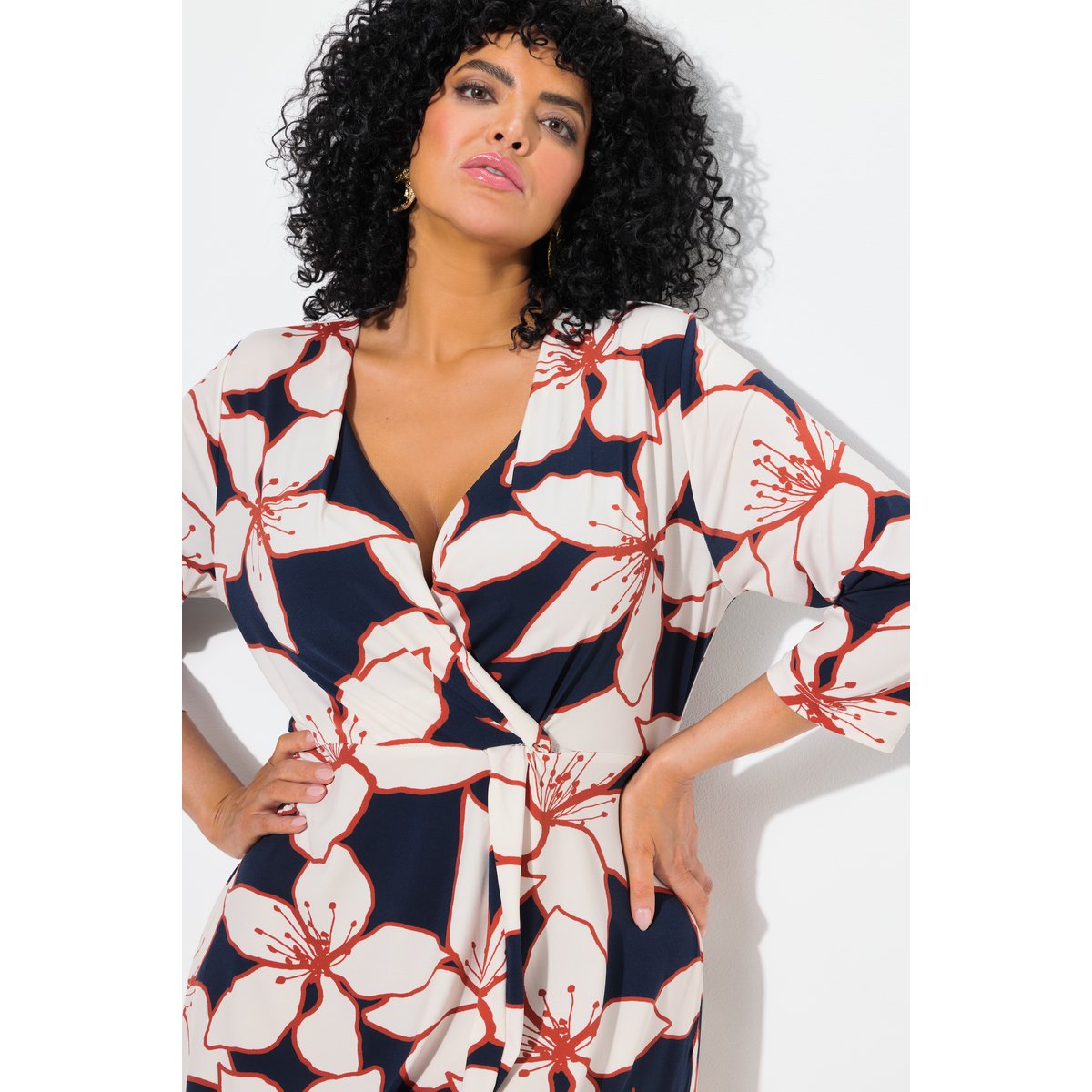 Robe midi à manches 3/4. Col en marine, ULLA POPKEN
