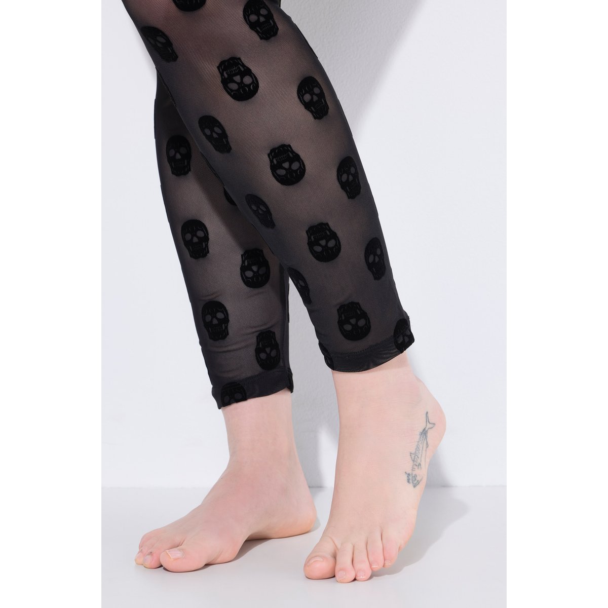 Legging-collant en mesh, motif têtes de mort noir, ULLA POPKEN