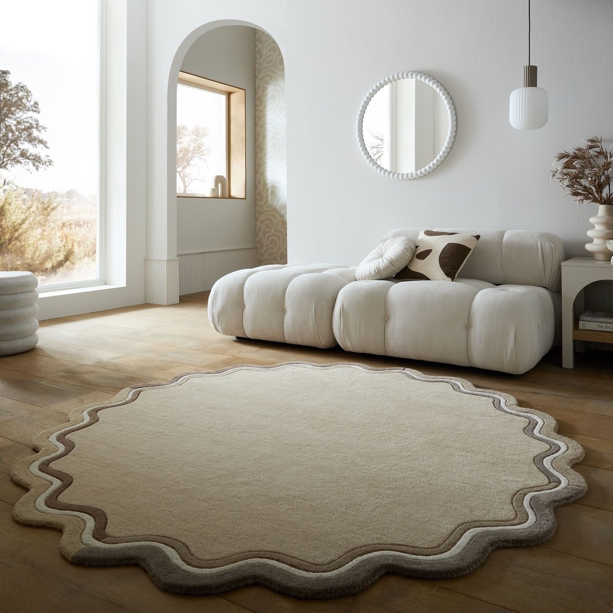 Tapis en laine rond LOIS SCALLOP beige, FLAIR RUGS