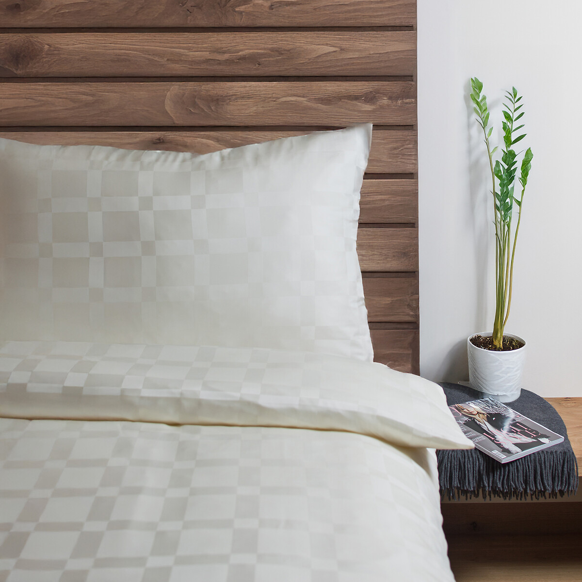 Fourre de duvet en cellulose (Lyocell/Tencel) - à carreaux + Taie(s) 50*70 blanc, EUROPE & NATURE