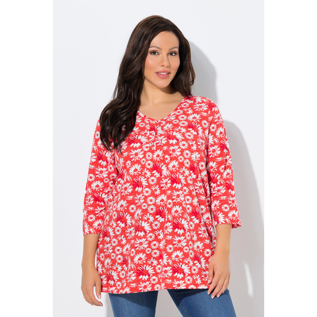 T-shirt motif floral corail, ULLA POPKEN