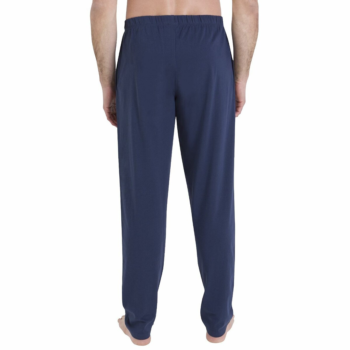 Pyjama long en coton, col chemise bleu + bleu marine, ATHENA