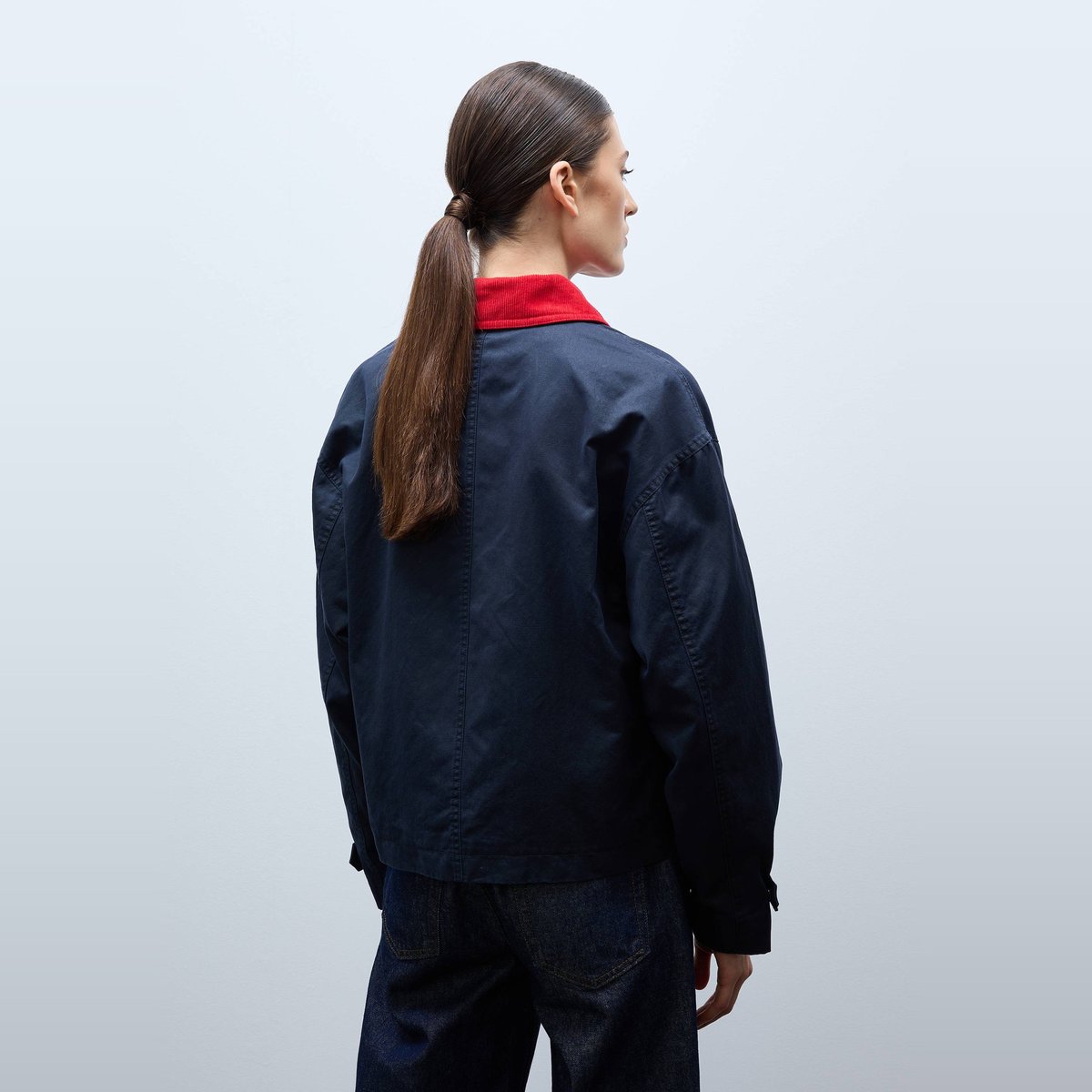 Veste courte waxé avec col contrasté black iris, MONOPRIX