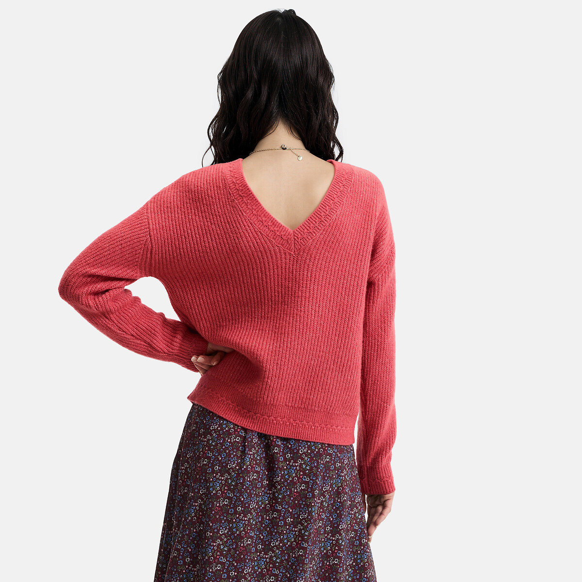 Omkeerbare trui met ronde hals en V-hals roze, LA REDOUTE COLLECTIONS