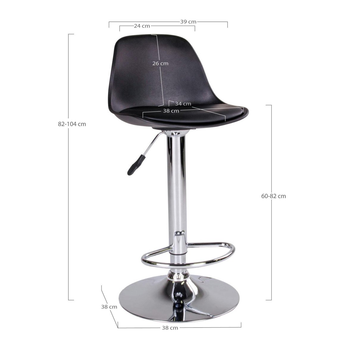 Chaise de bar moderne pivotante, pied chromé (lot de 2) noir, PIER IMPORT