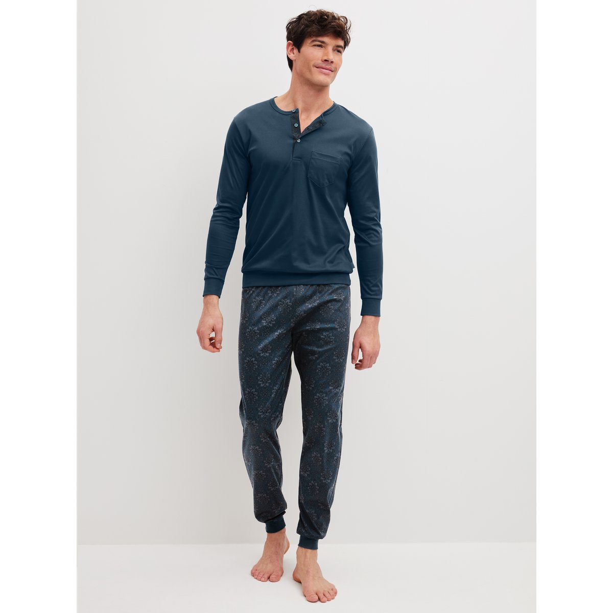 Pyjama avec bords élastiques manches longues Coton RELAX SELECTED dark teal, CALIDA