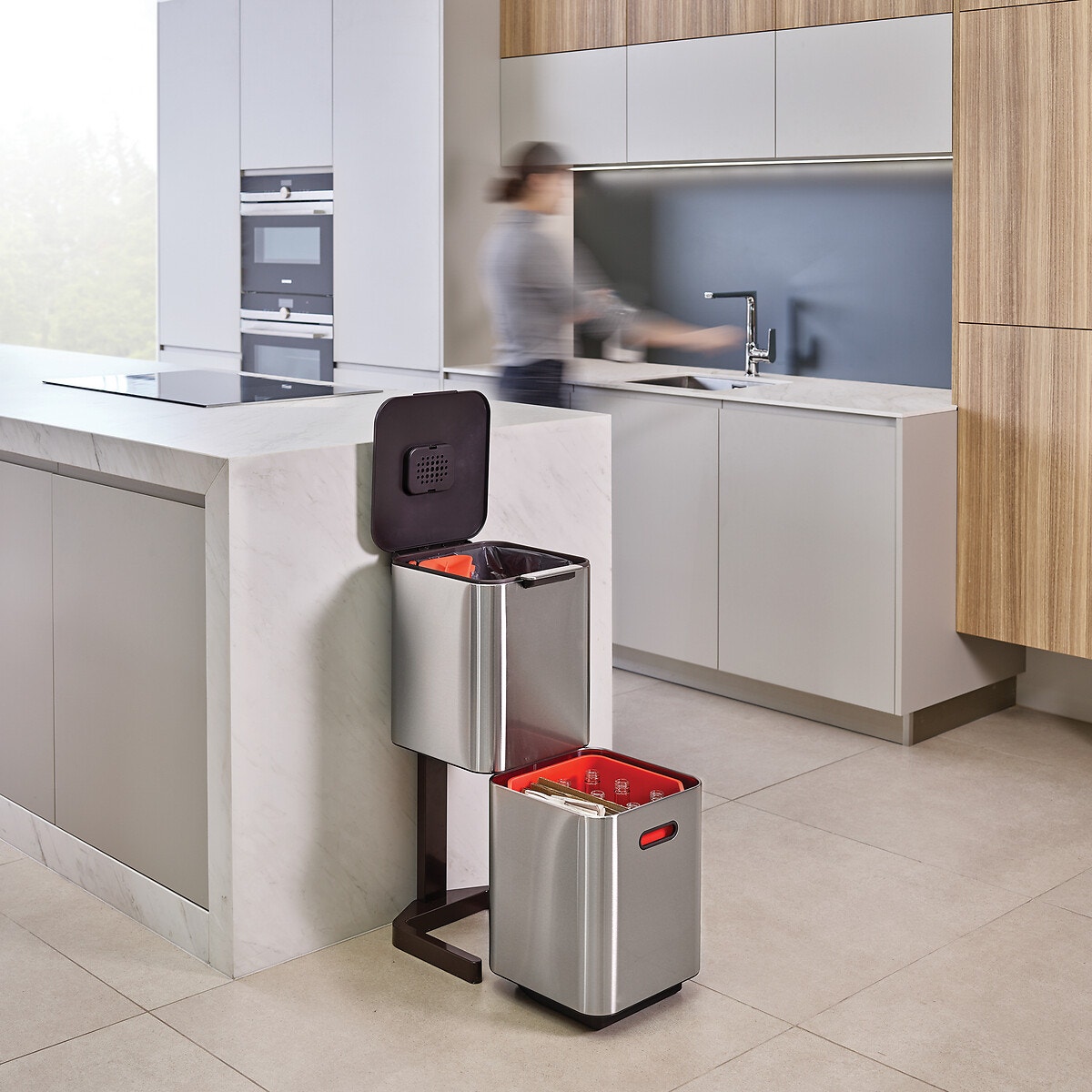 Poubelle Totem 40L tri sélectif 30063 acier, JOSEPH JOSEPH