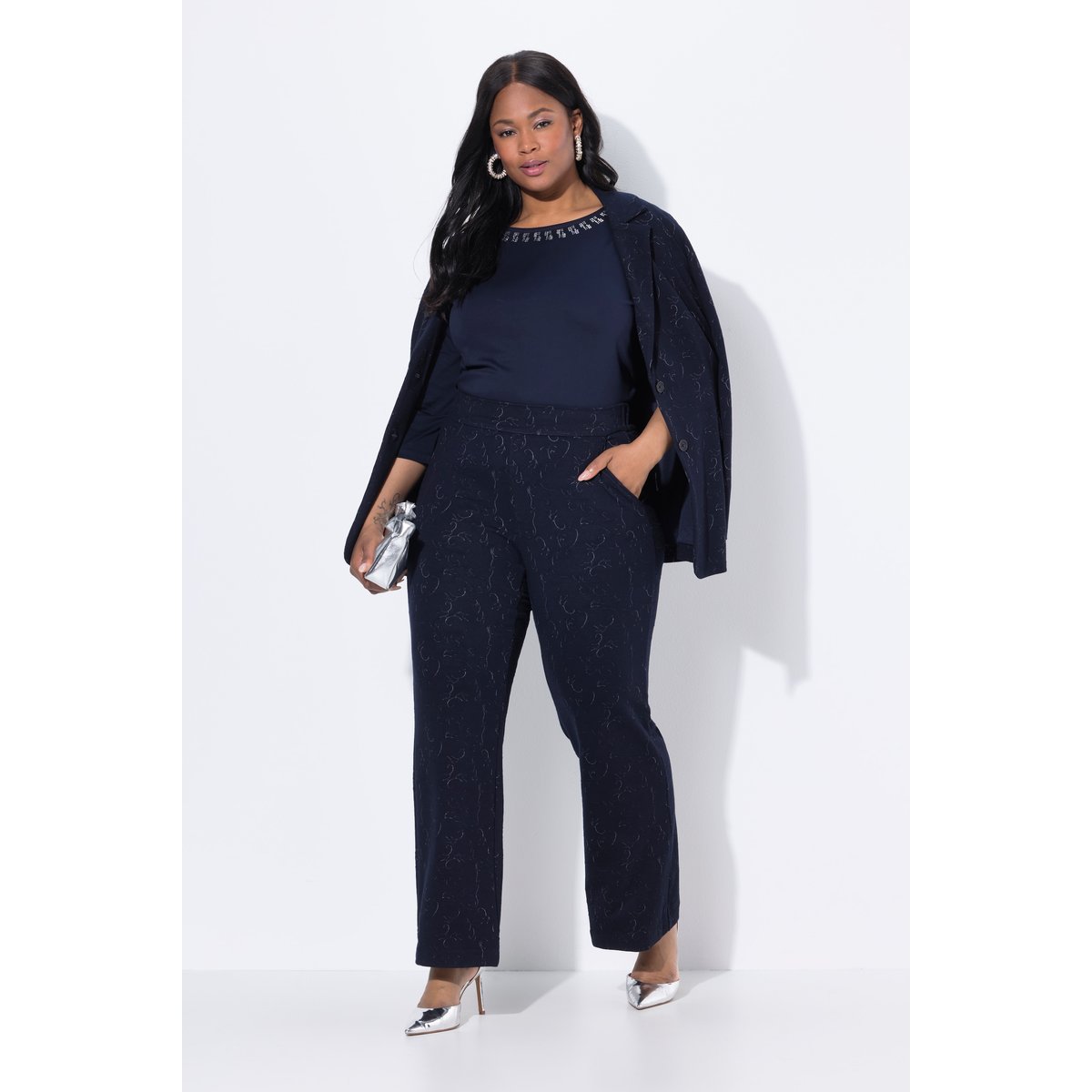 Pantalon en jersey motif jacquard marine foncé, ULLA POPKEN