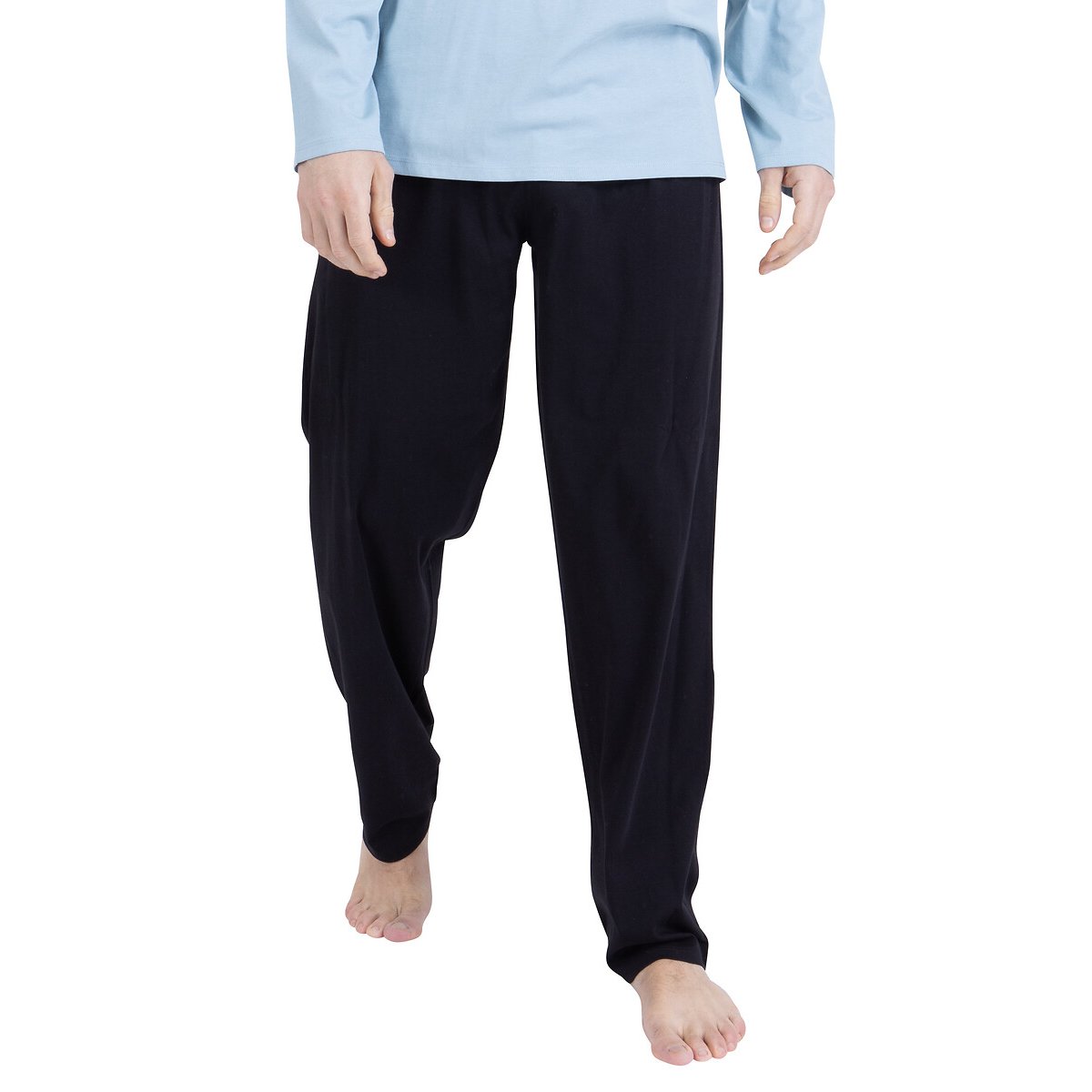 Pigiama lungo in cotone, maglia stampata turchese/nero , ATHENA