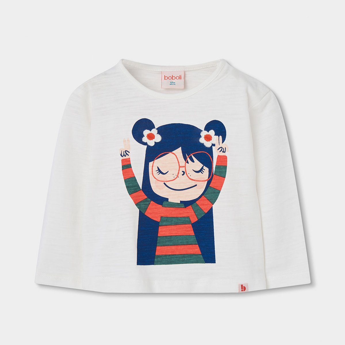 T-shirt fille en maille imprimé à lunettes blanc, BOBOLI