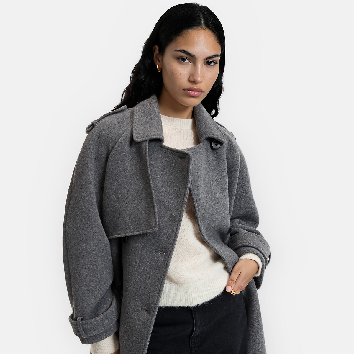Manteau long, esprit trench gris, LA REDOUTE COLLECTIONS