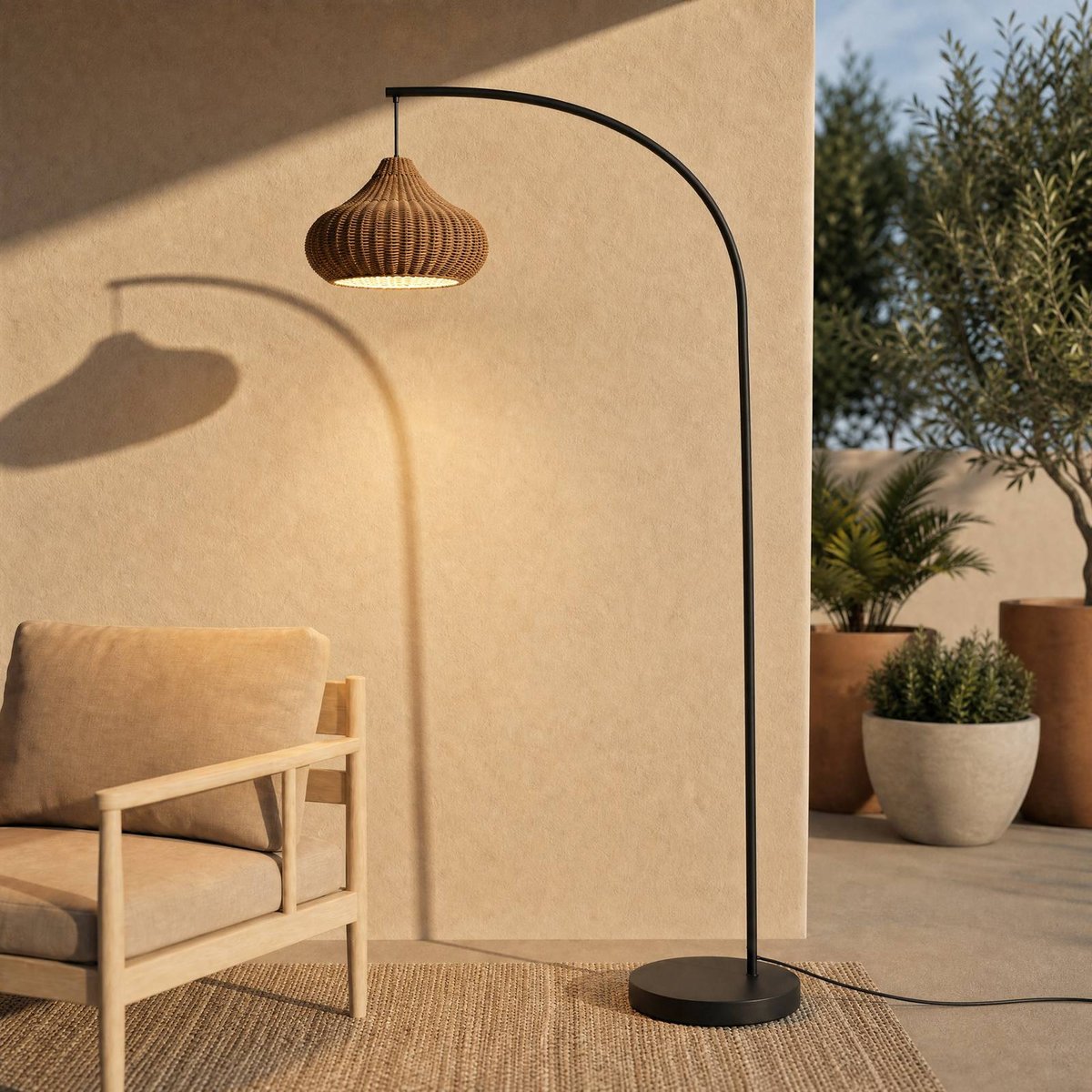Luminaire de terrasse en bois traditionnel beige, noir, LUCANDE