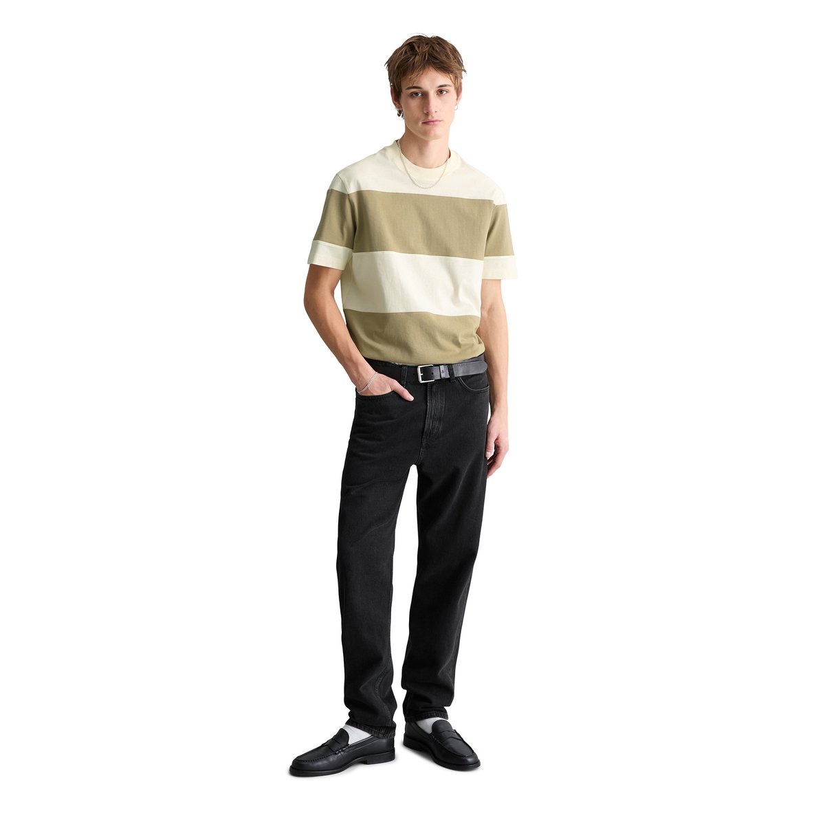 T-shirt relaxed avec des rayures en bloc cut-&-sew marron, MARC O’POLO DENIM