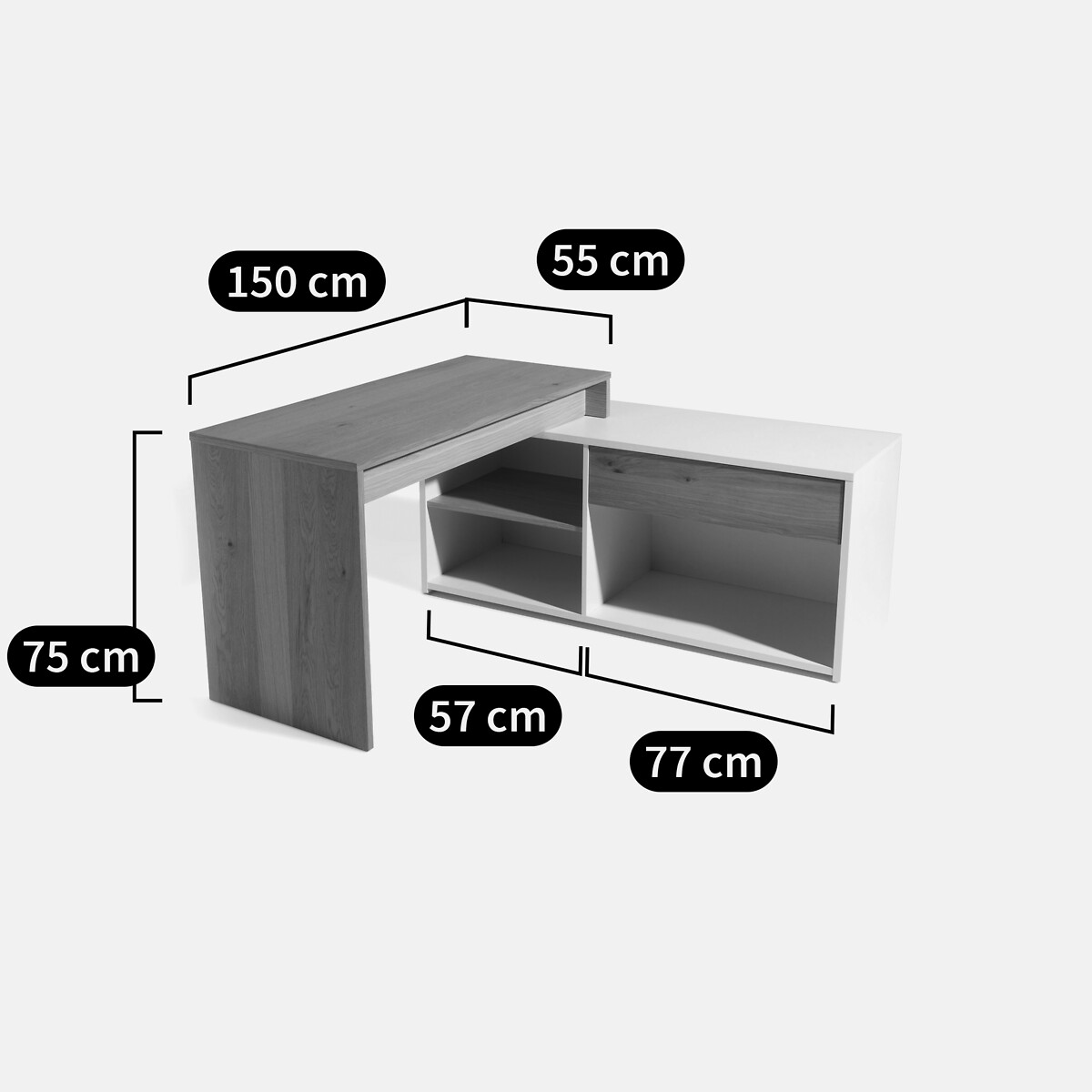 Escritorio de ángulo modular, MADDO roble/blanco, LA REDOUTE INTERIEURS