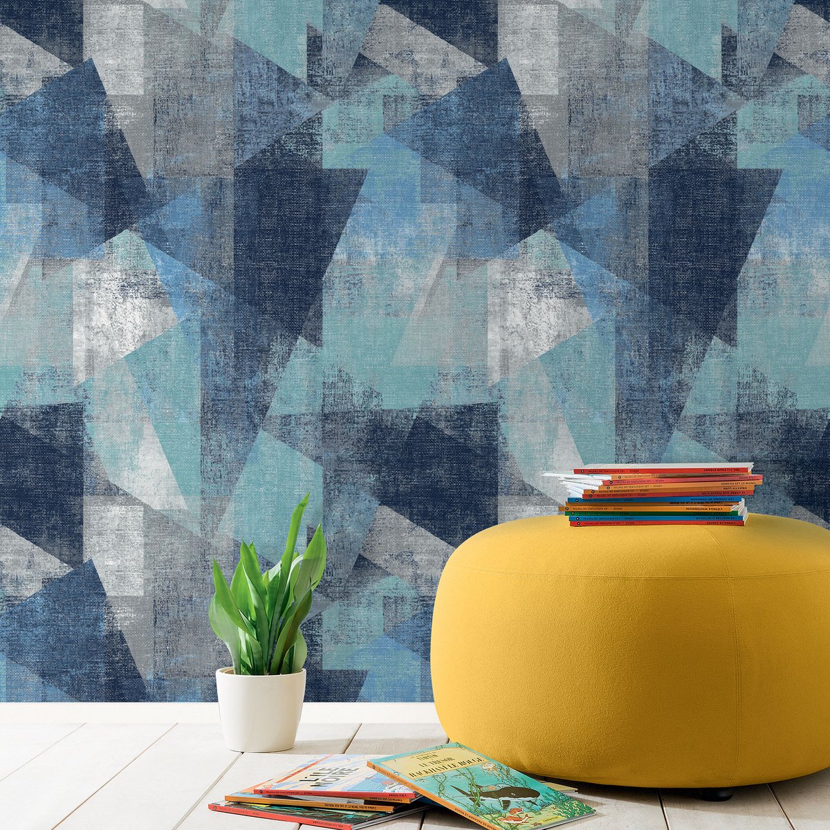 Papier peint géométrique bleue bleu, HEXOA