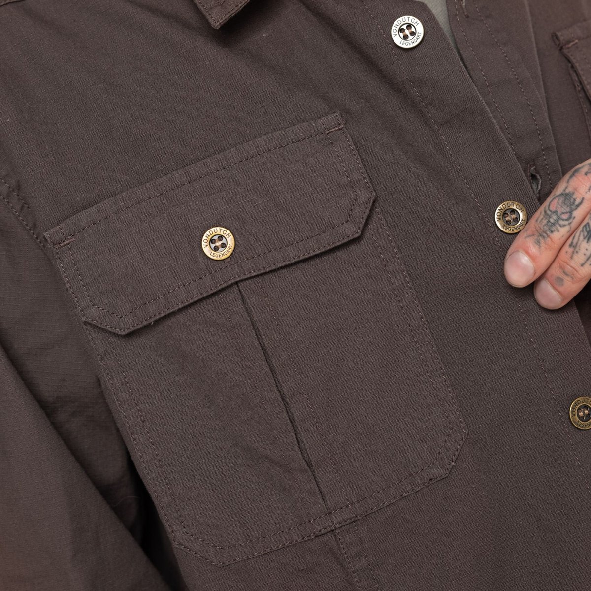 Chemise coton STOP marron, VON DUTCH