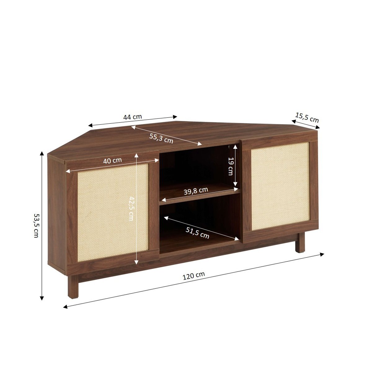 Meuble TV d'angle rotin 2 portes  HARIA noyer, BAÏTA