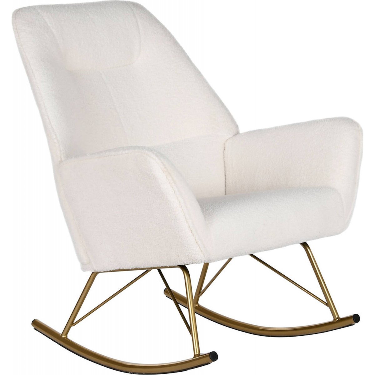 Fauteuil à bascule en polyester et métal contemporain blanc crème avec détails dorés, RECOLLECTION