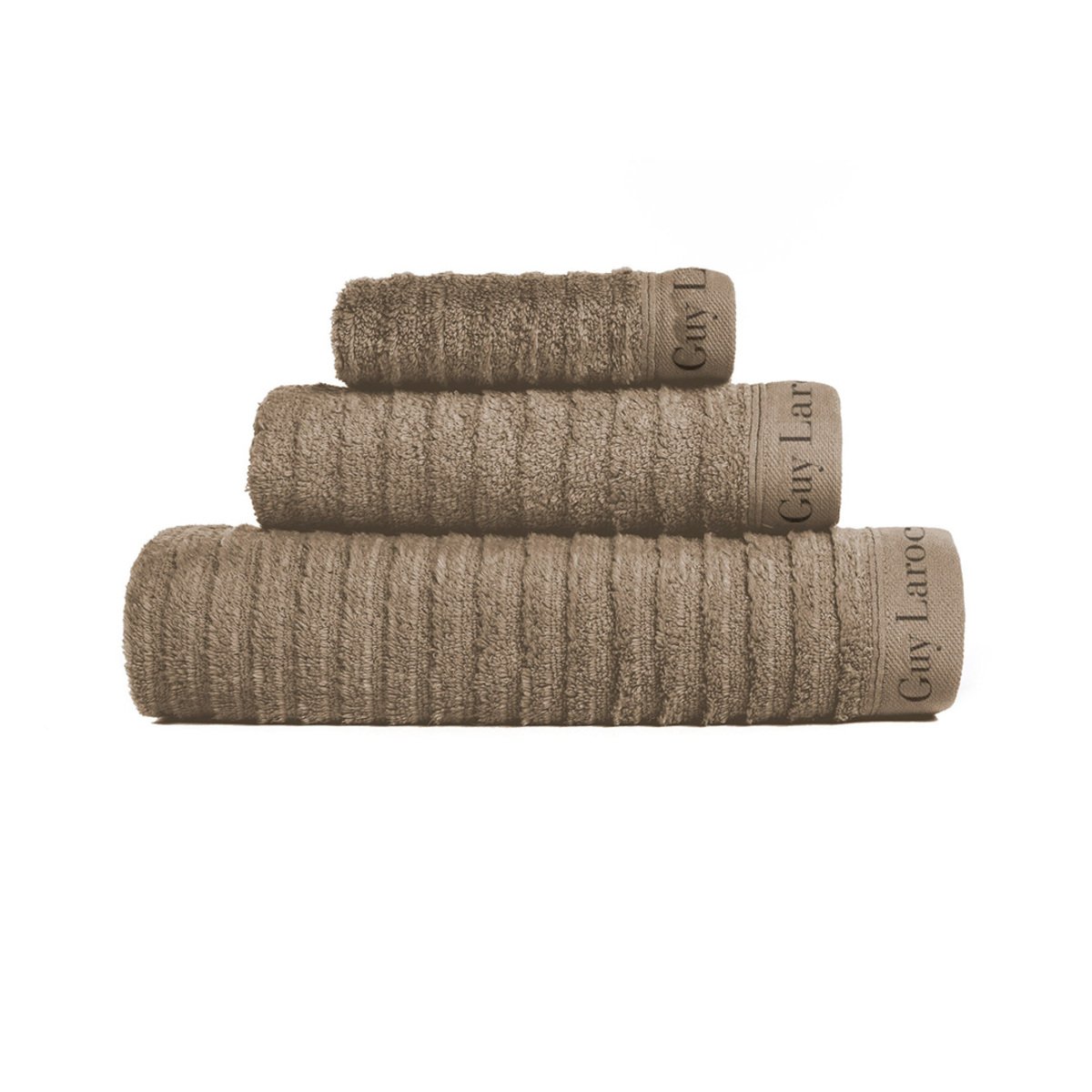 Lot 3 serviettes éponge 500 gr/m2 100% coton, PALACE (30x50+50x90+90x150 cm) vison, GUY LAROCHE