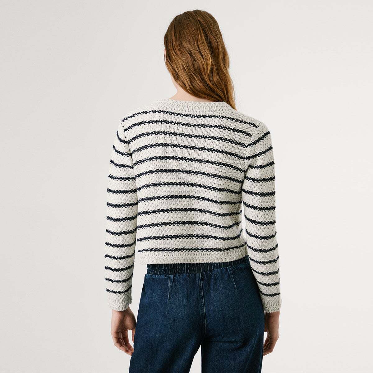 Cardigan À Rayures À Col V blanc d'huître, PEPE JEANS