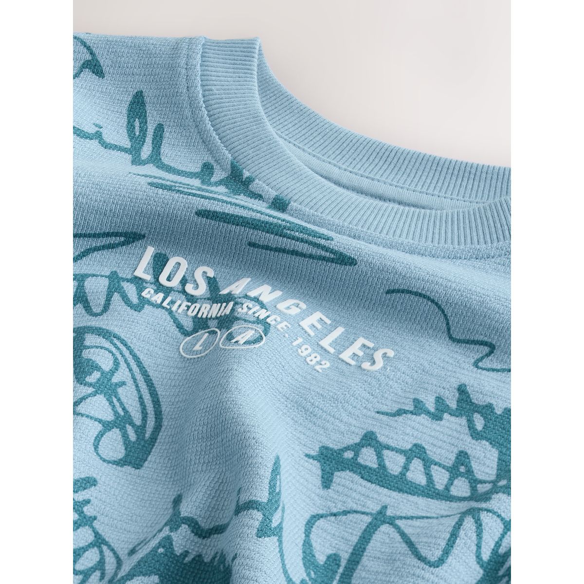 T-shirt texturé à manches courtes palmier bleu, NEXT