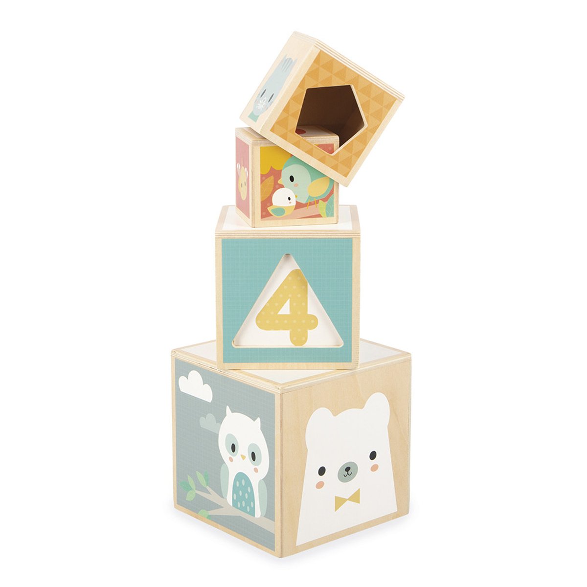 Pyramide En Bois, 6 Cubes À Empiler couleur unique, JANOD