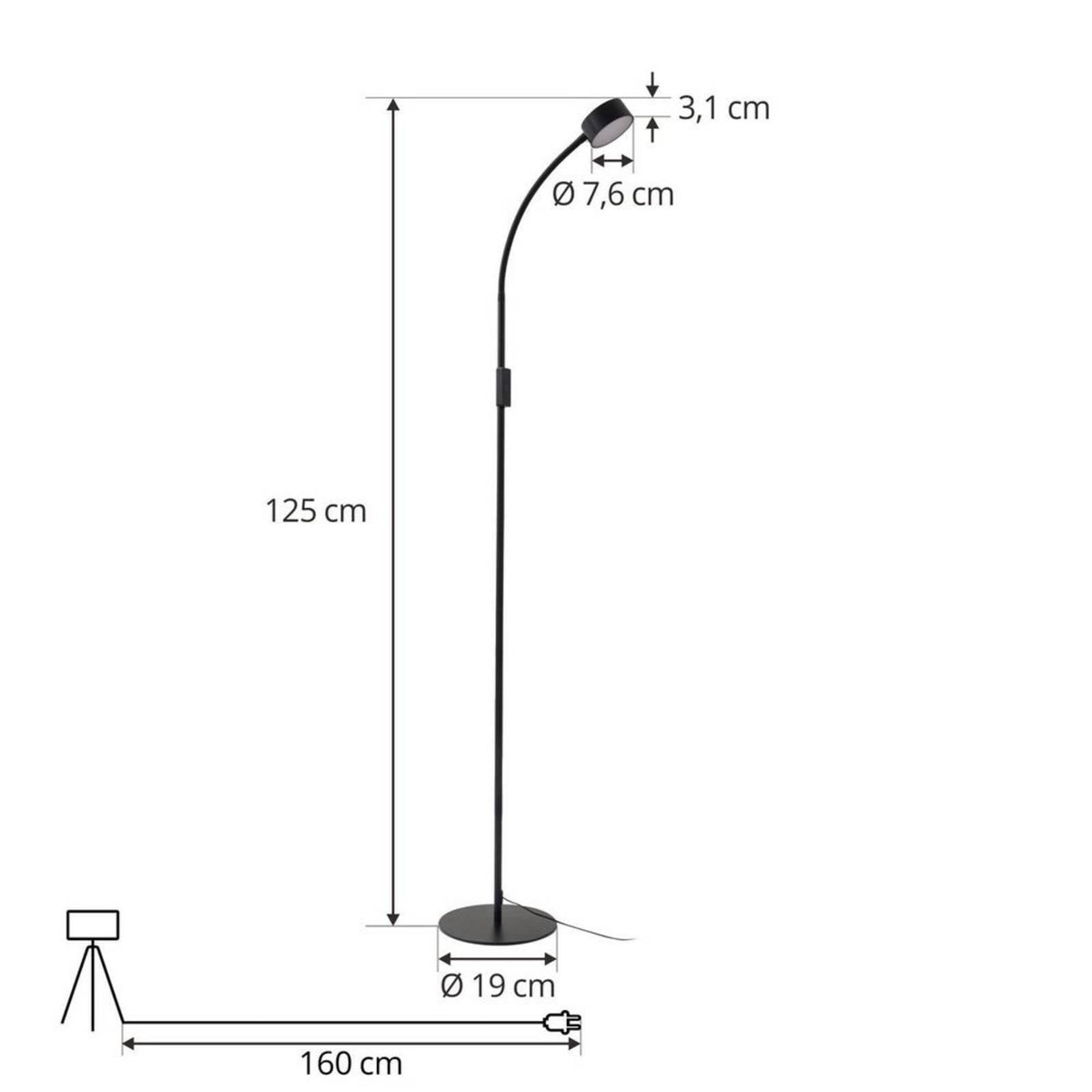 Lampadaire en métal moderneLED, Maori noir, LINDBY