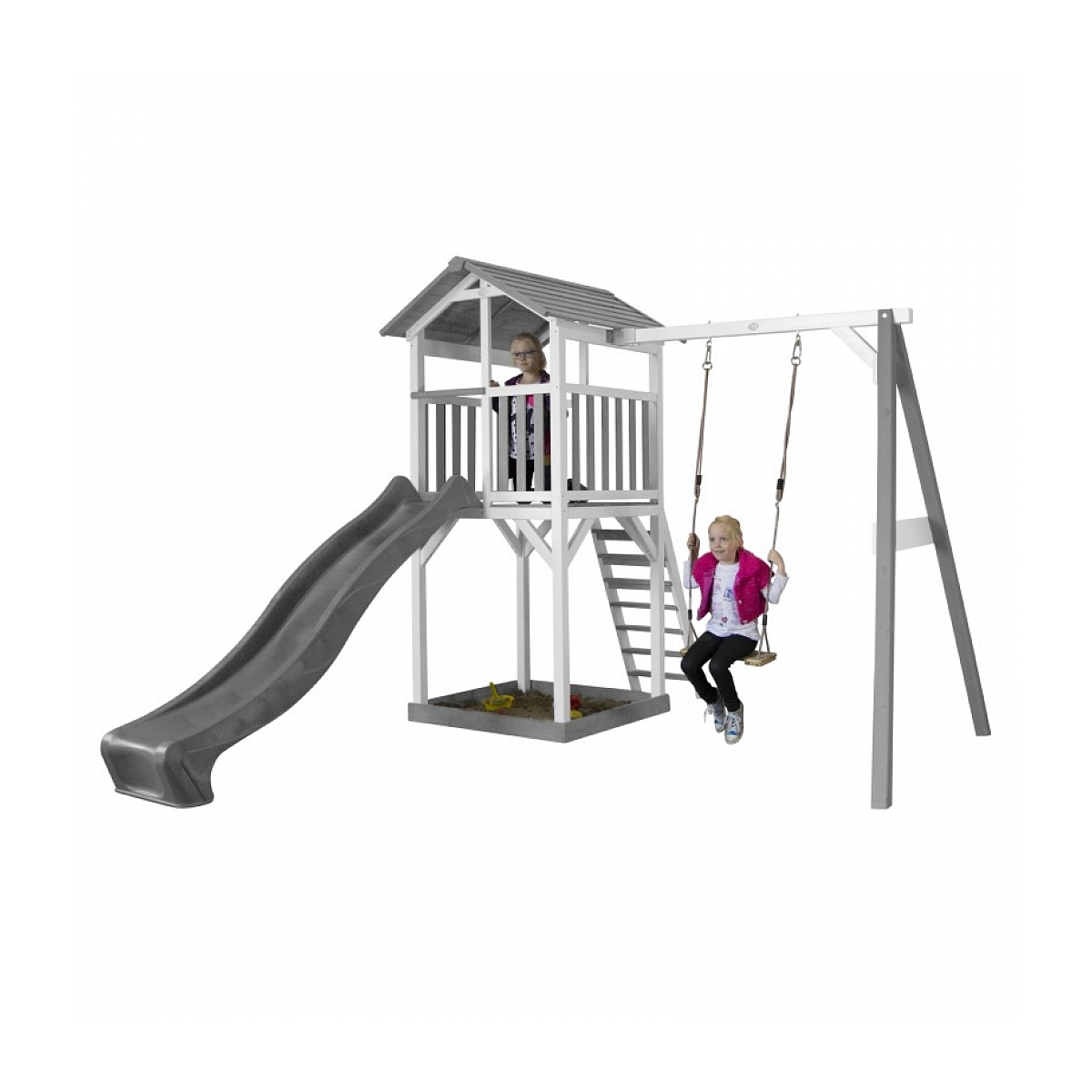 AXI Structure de jeu Beach Tower Blanc Gris avec 1 balancoire et toboggan Gris couleur unique, AXI HOUSE