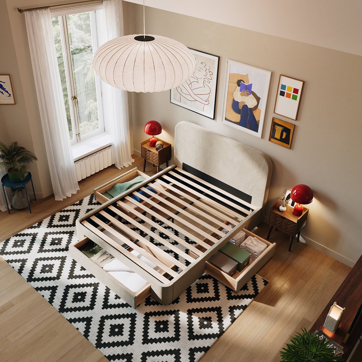 Lit 3 tiroirs NOVA beige, SLOME