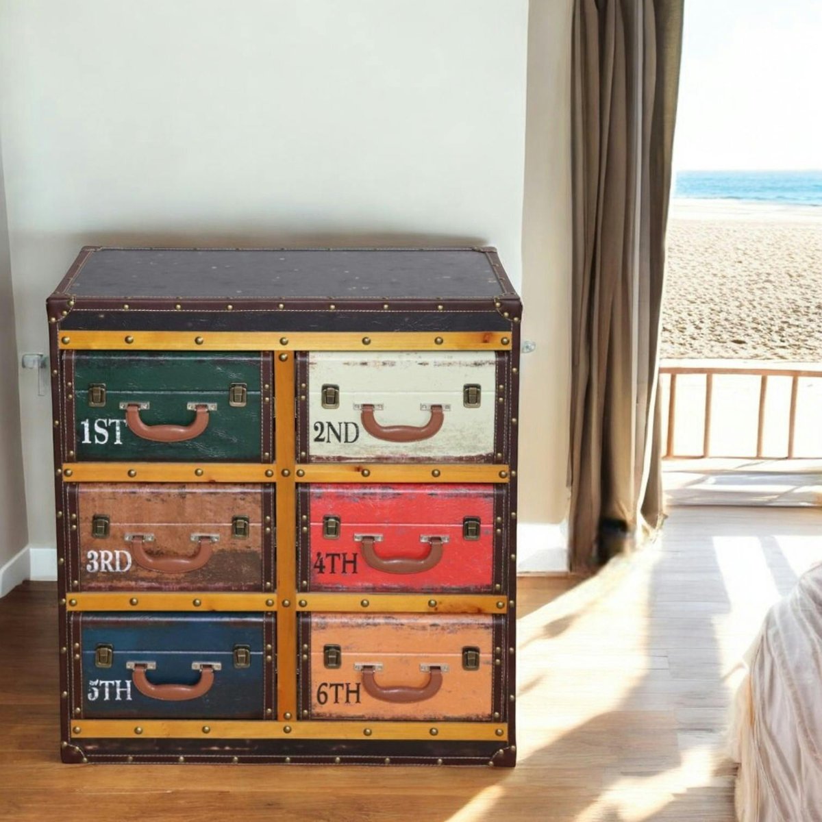 Commode façon valises colorées PUNO marron, PIER IMPORT